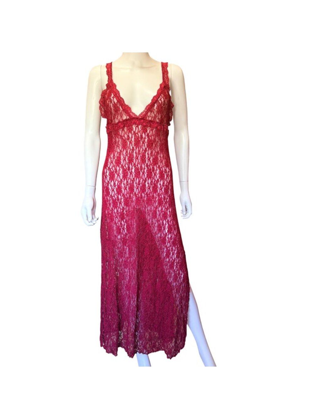 Vintage 90s Twiggy Lace Slip Dress Womens XL Berry Red Nylon Rayon Maxi